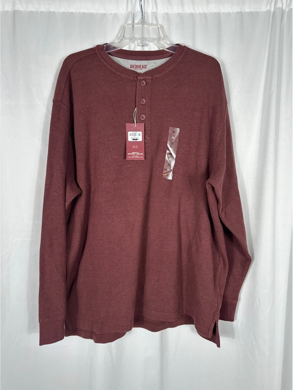 Redhead Men's Long Sleeve Waffle Knit Henley Shirt XL Burgundy